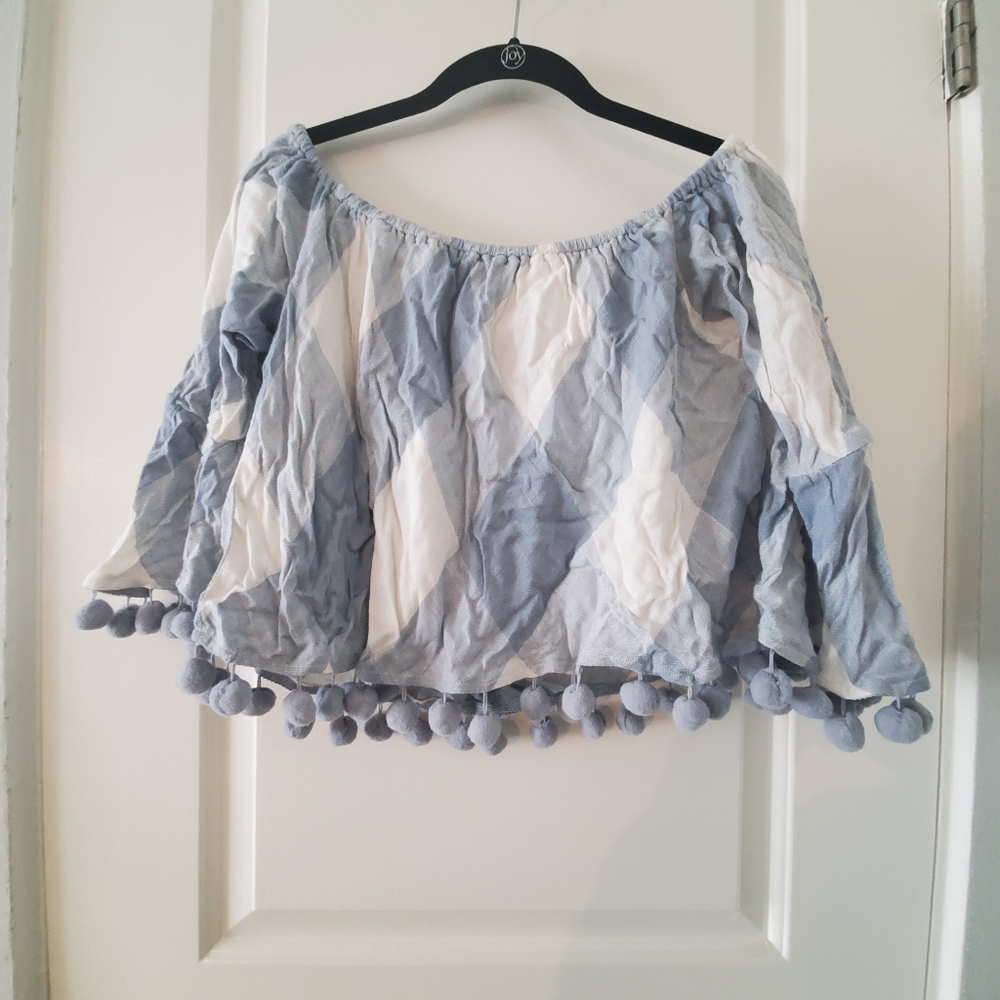 Tularosa Off the Sholder Blue Check with Poms